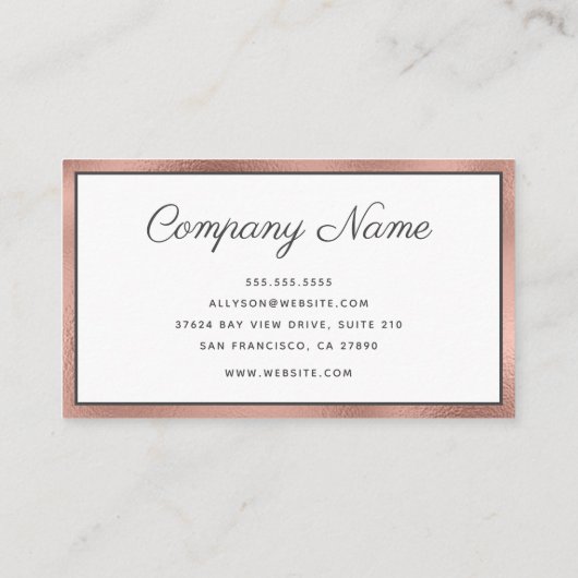 Rose Gold Foil Carte de visite de script de luxe (Dos)