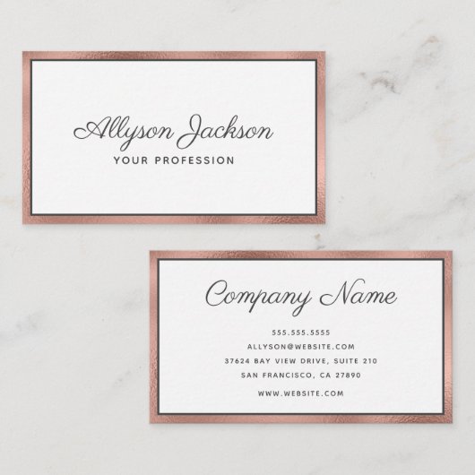 Rose Gold Foil Carte de visite de script de luxe (Devant / Derrière)