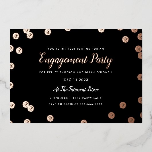 Rose Gold Foil Confetti Engagement Invitation (Recto)