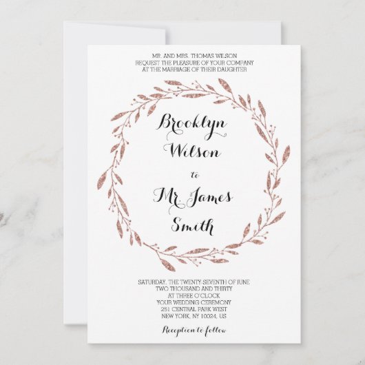 Rose Gold Foil Effet Faire-part de mariage Wreath (Devant)
