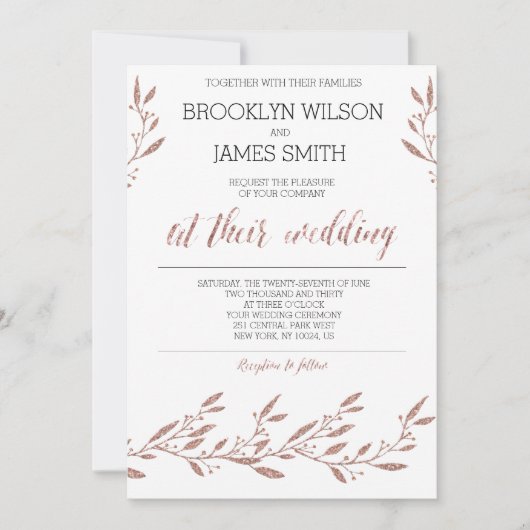 Rose Gold Foil Effet Mariage Invitations (Devant)