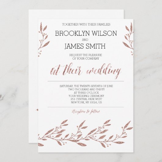 Rose Gold Foil Effet Mariage Invitations (Devant / Derrière)