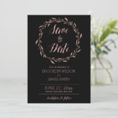 Rose Gold Foil Enregistrer la date Cartes Wreath B (Debout devant)