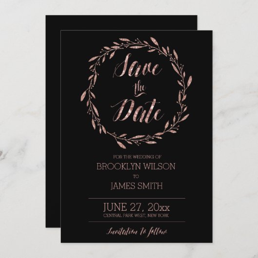 Rose Gold Foil Enregistrer la date Cartes Wreath B (Devant / Derrière)