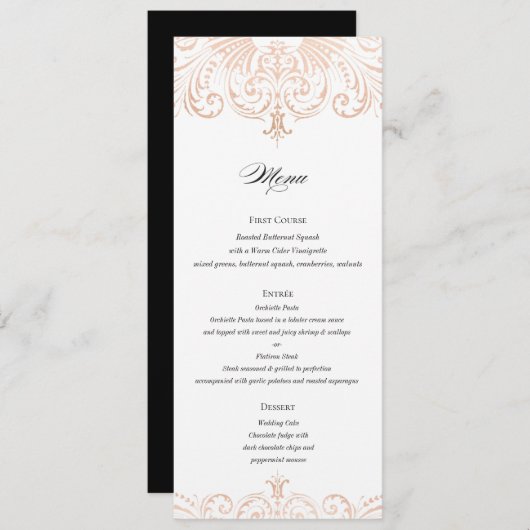 Rose Gold Foil (Faux) Mariage Menu Boho Chic (Devant / Derrière)