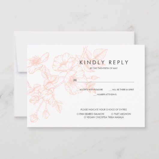 Rose Gold Foil Floral Wedding RSVP avec choix de r (Devant)