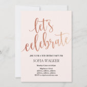 Rose Gold Foil, invitation de fête d'anniversaire (Devant)