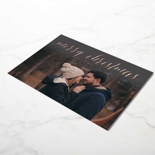 Rose Gold Foil Joyeux Carte photo de Noël Charbon (Rotation)