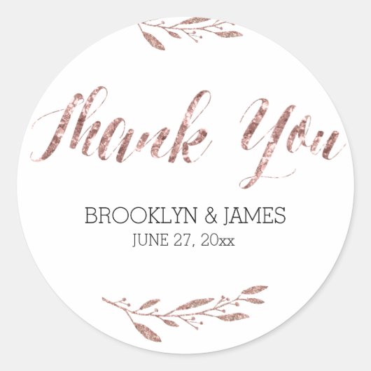 Rose Gold Foil Mariage Faveur Stickers Round Flora (Devant)
