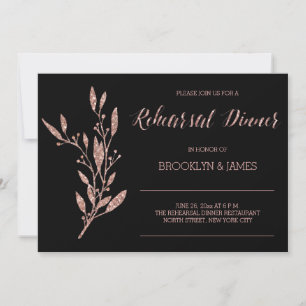 Rose Gold Foil Répétition Invitations Floral Black