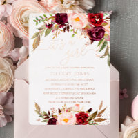 ROSE GOLD FOLIE Blush Burgundy Bloemen Baby Shower