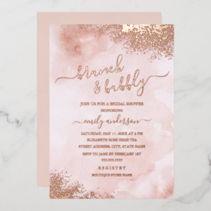 ROSE GOLD FOLIE Roze Perzik Brunch En Bubbelig  Uitnodiging