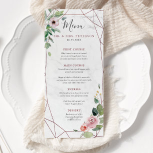 Rose Gold Geometric Boho Floral Watercolor Wedding Menu