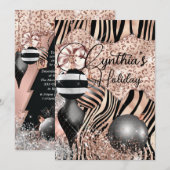 Rose Gold Glam Animal Holiday Invitation (Devant / Derrière)