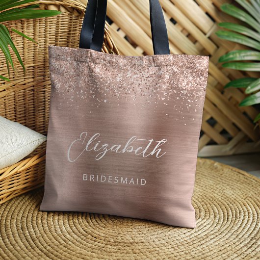 Rose Gold Glam Metallic Modern Script Bridesmaid Draagtas