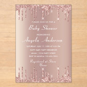 Rose Gold Glitter Acrylic Baby Shower Invitation (Recto)