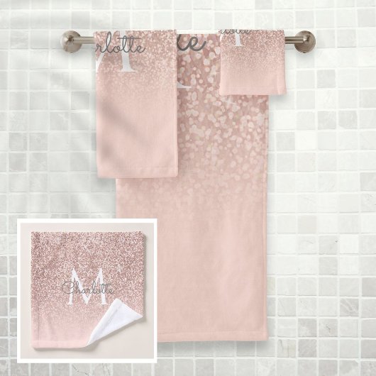 Rose Gold Glitter Blush Rose Monogramme