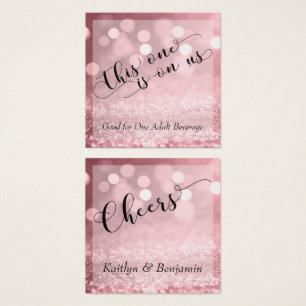 Rose Gold Glitter Bokeh & Typography Drink Tickets Vierkante Visitekaartjes