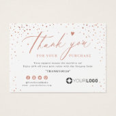 Rose gold glitter business logo thank you insert (Devant)
