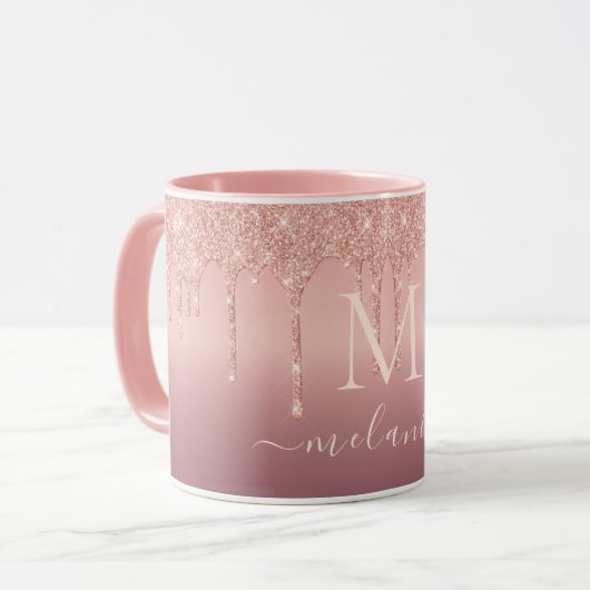 Rose Gold Glitter Coffee Mug Your Name and Letter (Devant gauche)