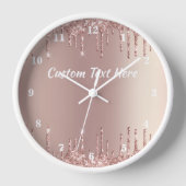 Rose Gold Glitter Custom Text Name Clock Gift (Voorkant)