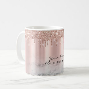 Rose Gold Glitter Drips Marble Custom Name Mug Koffiemok