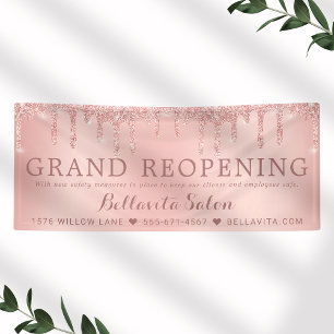 Rose Gold Glitter Drips Salon Heropening Covid Vei Spandoek