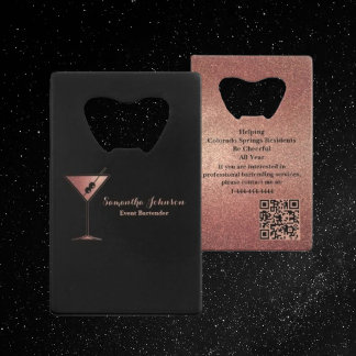 Rose Gold Glitter Event Bartender QR Code Kredietkaart Flessenopener