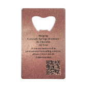 Rose Gold Glitter Event Bartender QR Code Kredietkaart Flessenopener (Achterkant)
