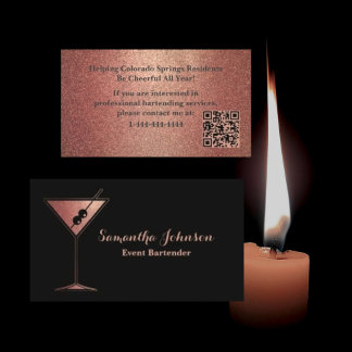 Rose Gold Glitter Event Bartender QR Code Visitekaartje