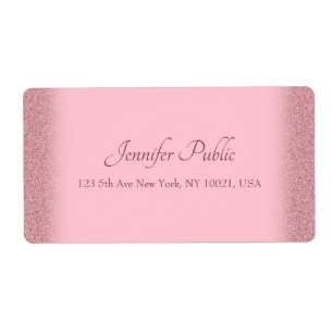 Rose Gold Glitter Handwriting Script Template Chic Etiket