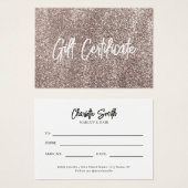 Rose Gold Glitter Modern Voucher Certificat cadeau (Devant & derrière)