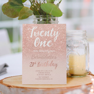 Rose gold glitter ombre script chic 21st Birthday Kaart