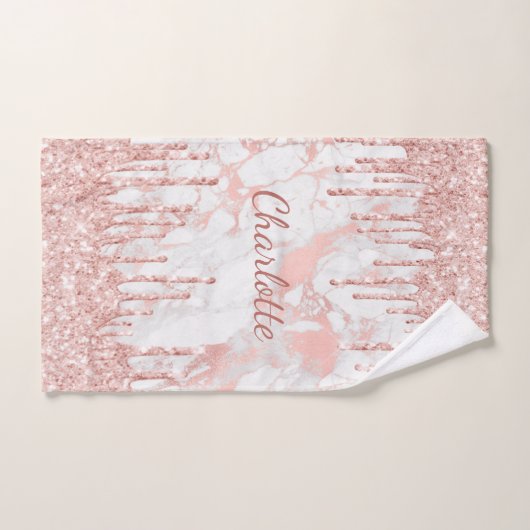 Rose gold glitter rose Marble monogram (Serviette à main)