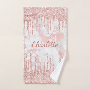Rose gold glitter rose Marble monogram