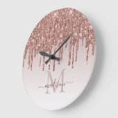 Rose Gold Glitter Sparkle Glam Dripping Monogram Grote Klok (Hoek)