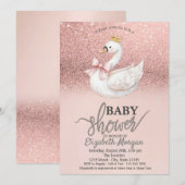 Rose Gold Glitter,Swan Bow Crown Baby Shower  Kaart (Voorkant / Achterkant)