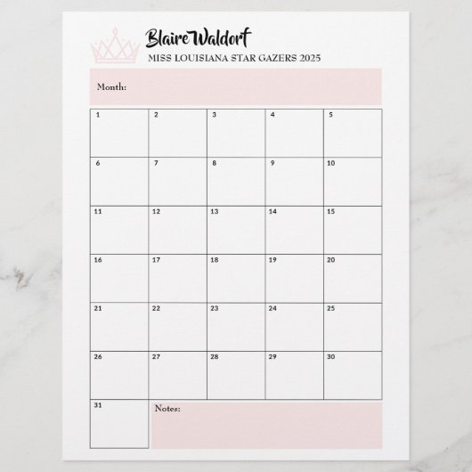 Rose Gold Glitz | Page Calendrier du Classeur Page (Dos)