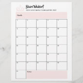 Rose Gold Glitz | Pageant Binder Calendrier Page (Dos)