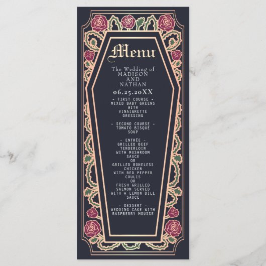 Rose Gold Gothique Café Rose Blue Mariage Menu (Devant)