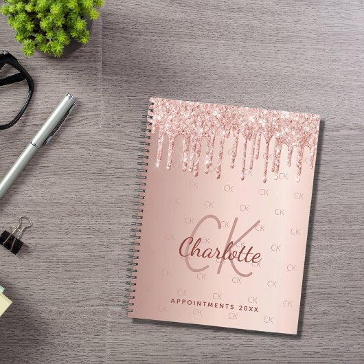 Rose gold gouttes monogramme script 2027