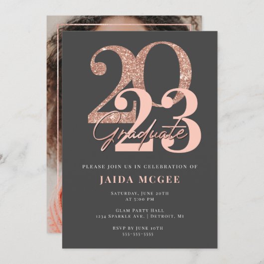 Rose Gold Graduation Faire-part Invitation (Devant / Derrière)