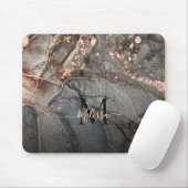 Rose Gold Gray Ink Marble Monogram  Muismat (Met muis)