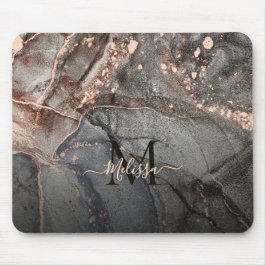 Rose Gold Gray Ink Marble Monogram Muismat
