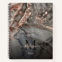 Rose Gold Gray Ink Marble Monogram Notitieboek