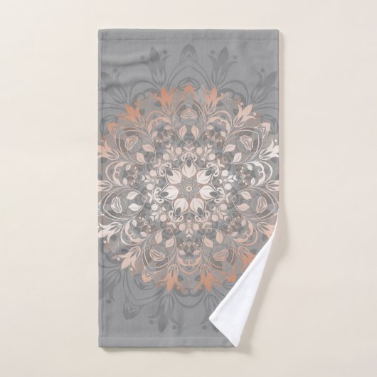 Rose Gold Grey Floral Mandala (Serviette à main)