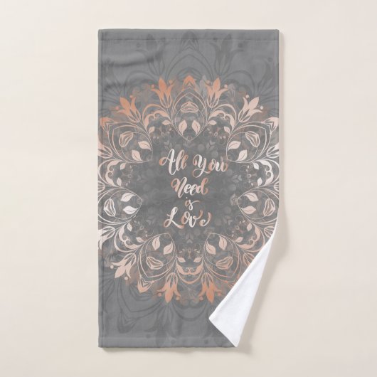 Rose Gold Grey Floral Mandala Love (Serviette à main)
