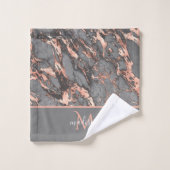Rose Gold & Gris Marbre Monogramme Bain de luxe (Gant de toilette)
