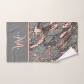 Rose Gold & Gris Marbre Monogramme Bain de luxe (Serviette à main)