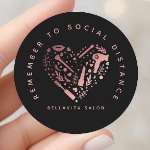 Rose Gold Heart Salon Denk Aan Sociale Afstand Ronde Sticker